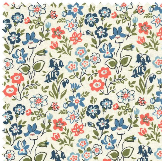 Liberty Quilting Cotton - The Cottage Garden Collection - Lawn Games Tangerine/Blue